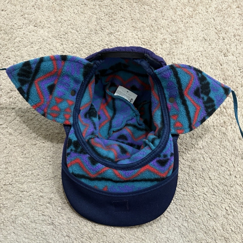 Vintage 90s Columbia Sportswear 2-in-1 Aztec Hat Sz M Purple Fleece Nylon USA - Picture 5 of 9
